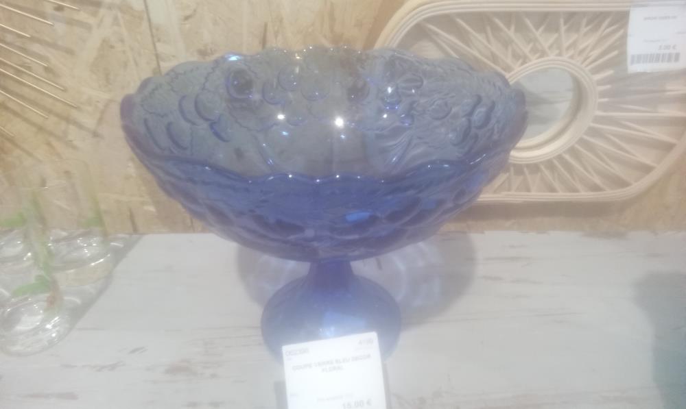 COUPE VERRE BLEU DECOR FLORAL
