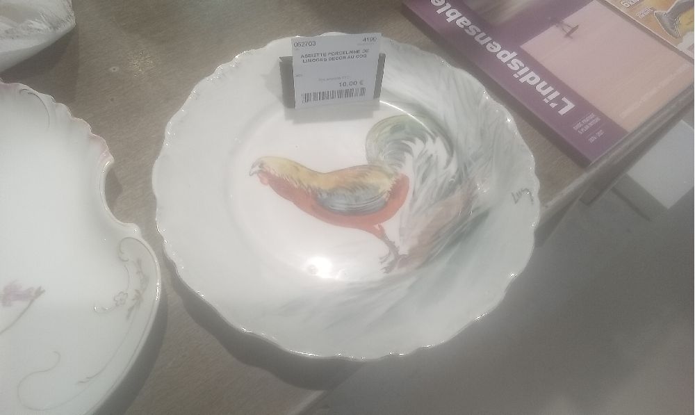ASSIETTE PORCELAINE DE LIMOGES DECOR AU COQ