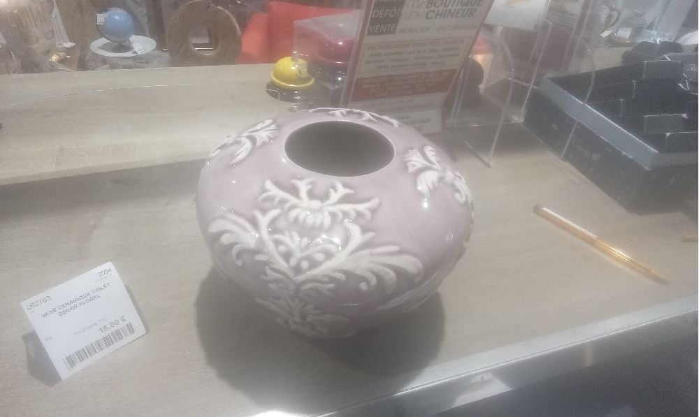 VASE CERAMIQUE VIOLET DECOR FLORAL