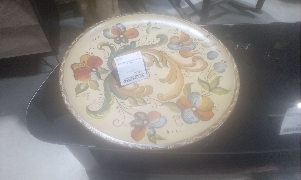 PLATEAU BOIS PEINT DECOR FLORAL