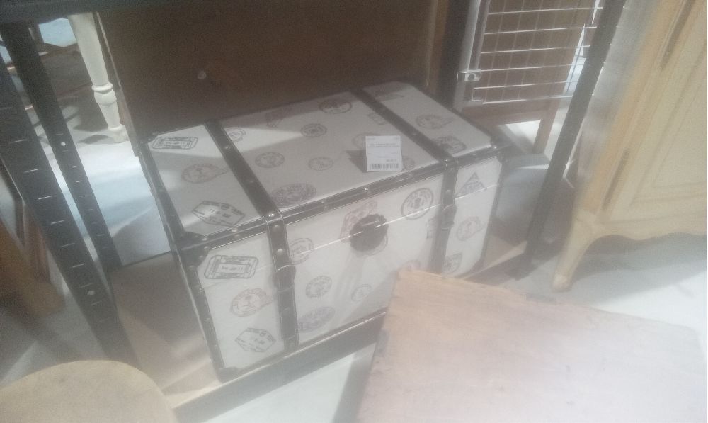 MALLE TISSUS EN L'ETAT 2ANSES METAL DECOR VOYAGE