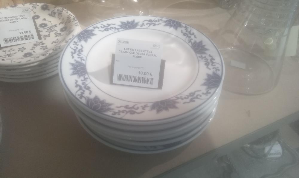 LOT DE 6 ASSIETTES CERAMIQUE DECOR FLORAL BLEUE