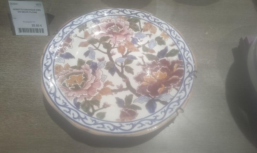 ASSIETTE CERAMIQUE GIEN  GM DECOR PIVOINE