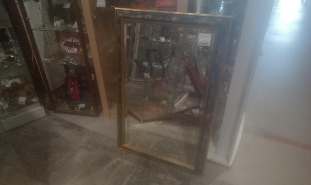 MIROIR FRISE BLEUE AVEC FLEUR +VERRE BISEAUTE