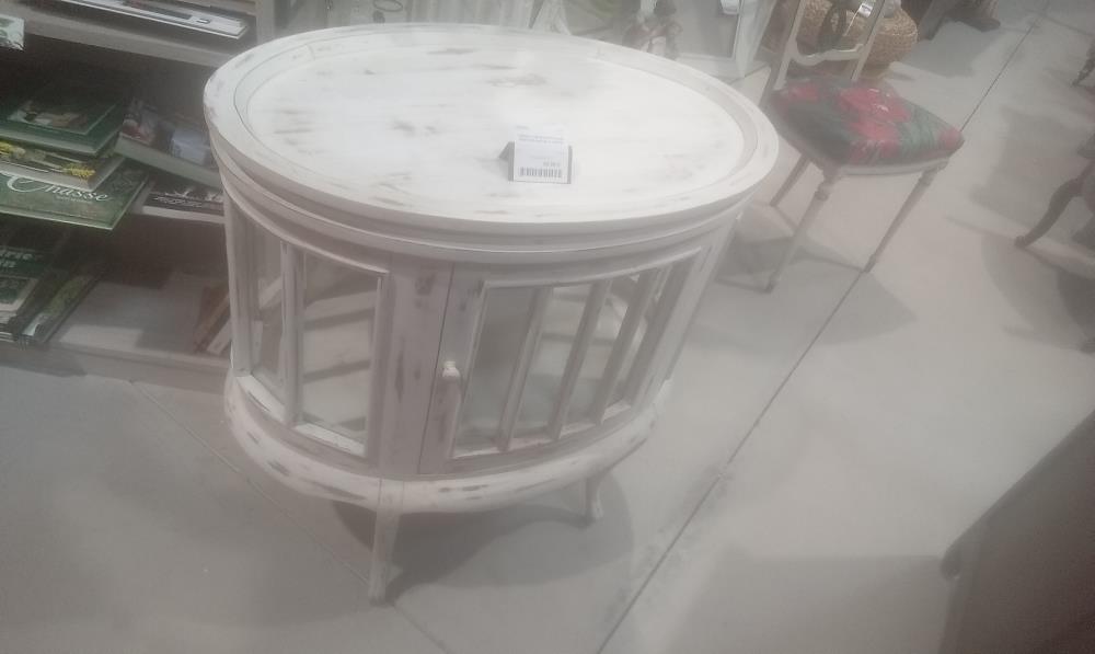 TABLE A THE BOIS EXOTIQUE PEINTE BLANCHE +1 PORTE