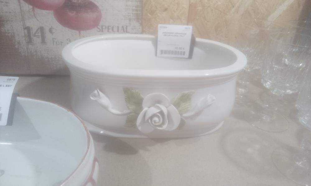 JARDINIERE CERAMIQUE DECOR FLORAL ITALY