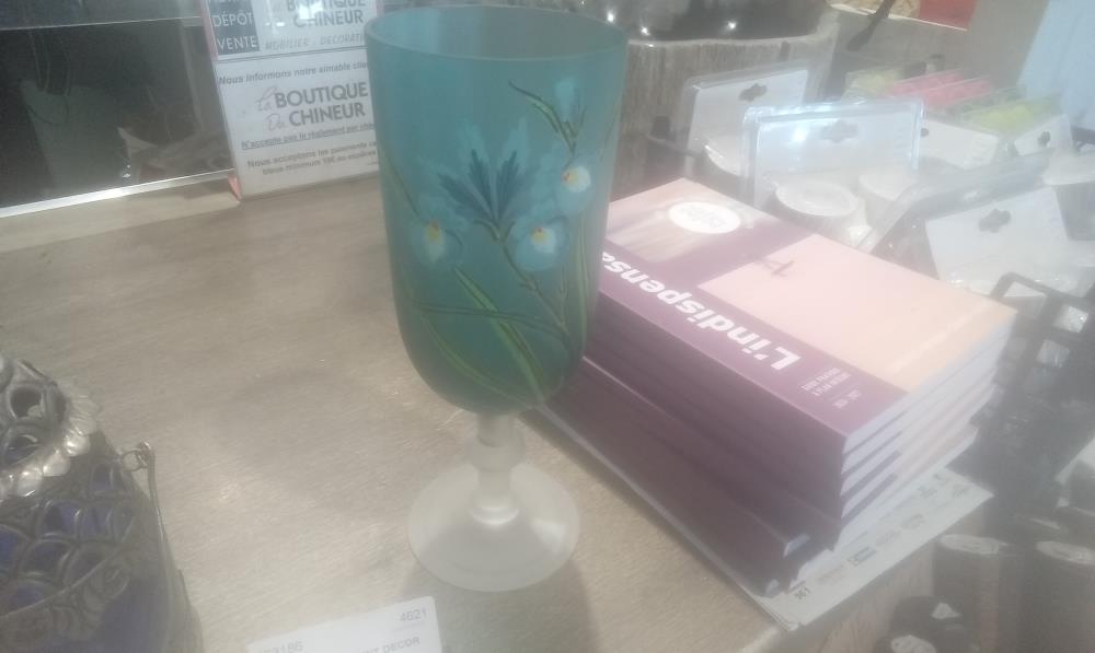VASE VERRE PEINT DECOR FLORAL