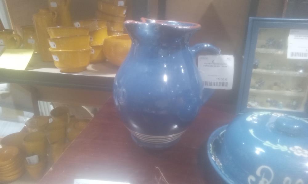 PICHET TERRE CUITE VERNISSE BLEU 1ANSE