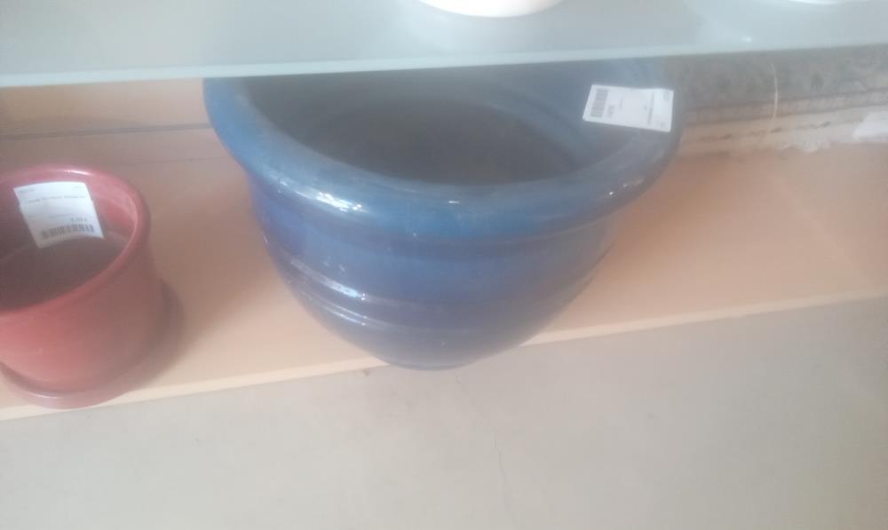 CACHE POT VERNISSE BLEU GM