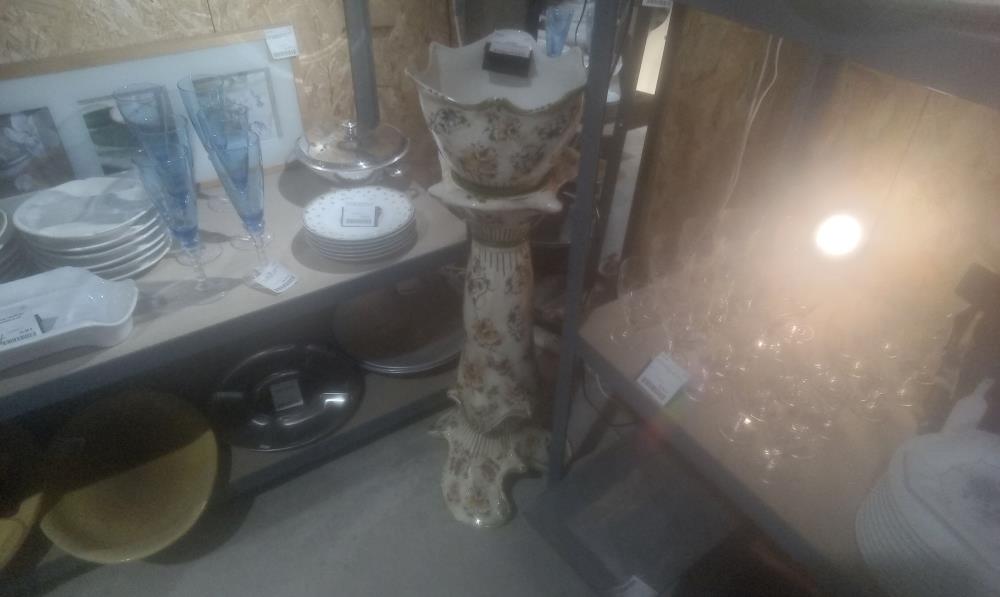 COLONNE CERAMIQUE+POTICHE DECOR FLORAL CAPODIMONTE