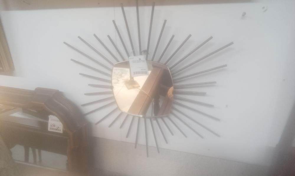 MIROIR SOLEIL ANNEE 50 METAL DORE ET VERRE