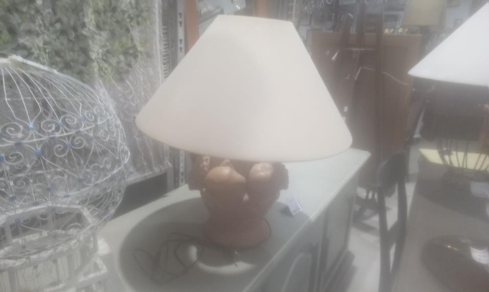 LAMPE TERRE CUITE DECOR FLORAL+ABATJOUR