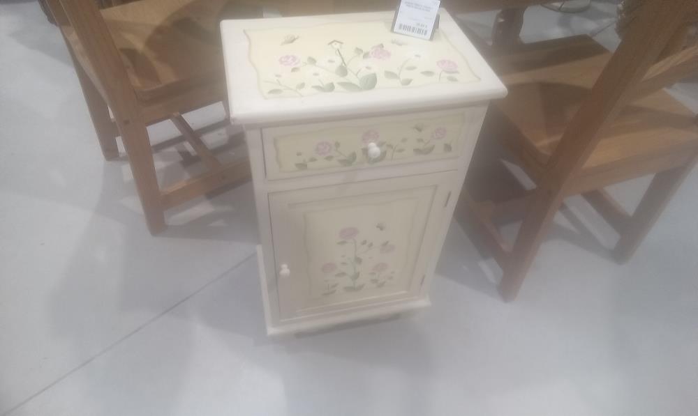 CHEVET PEINT 1 TIROIR+1 PORTE DECOR FLORAL