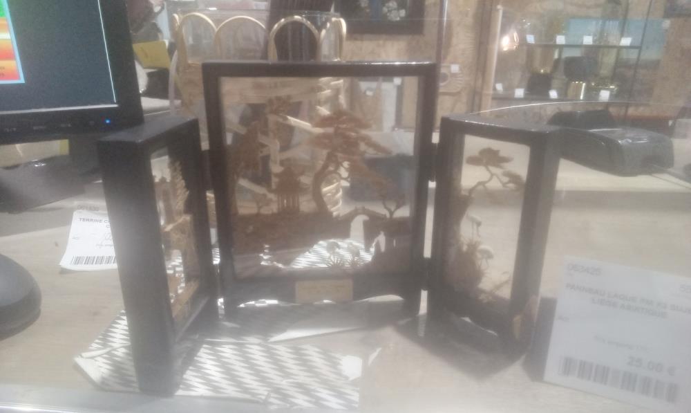 PANNEAU LAQUE PM X3 SUJET LIEGE ASIATIQUE