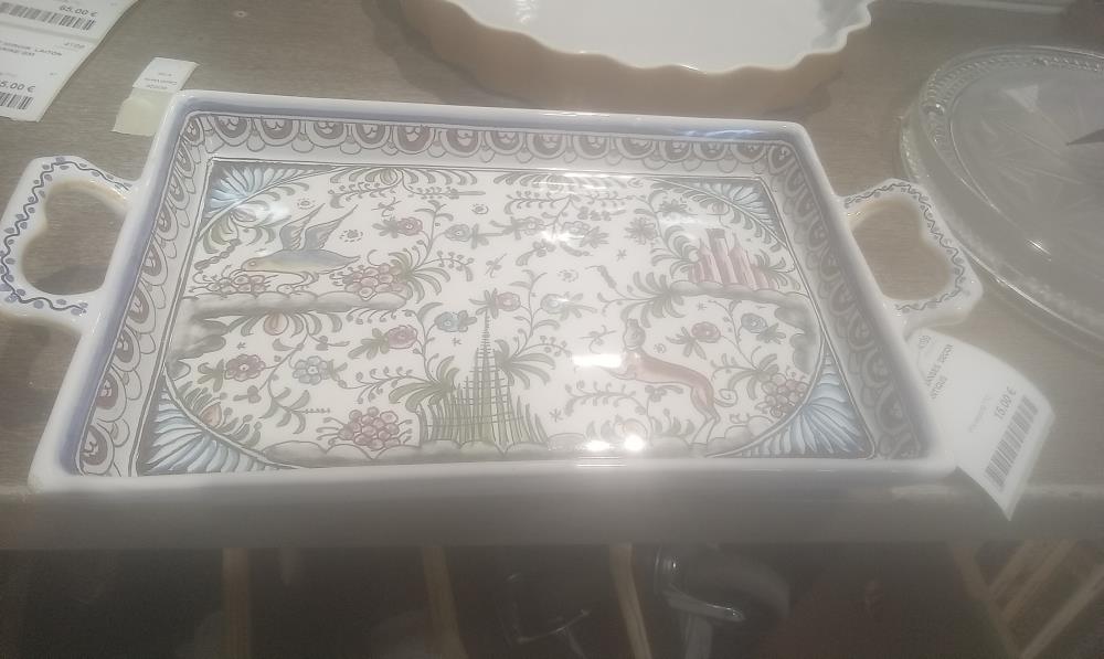 PLAT FAIENCE 2ANSES  DECOR ANTIQUE