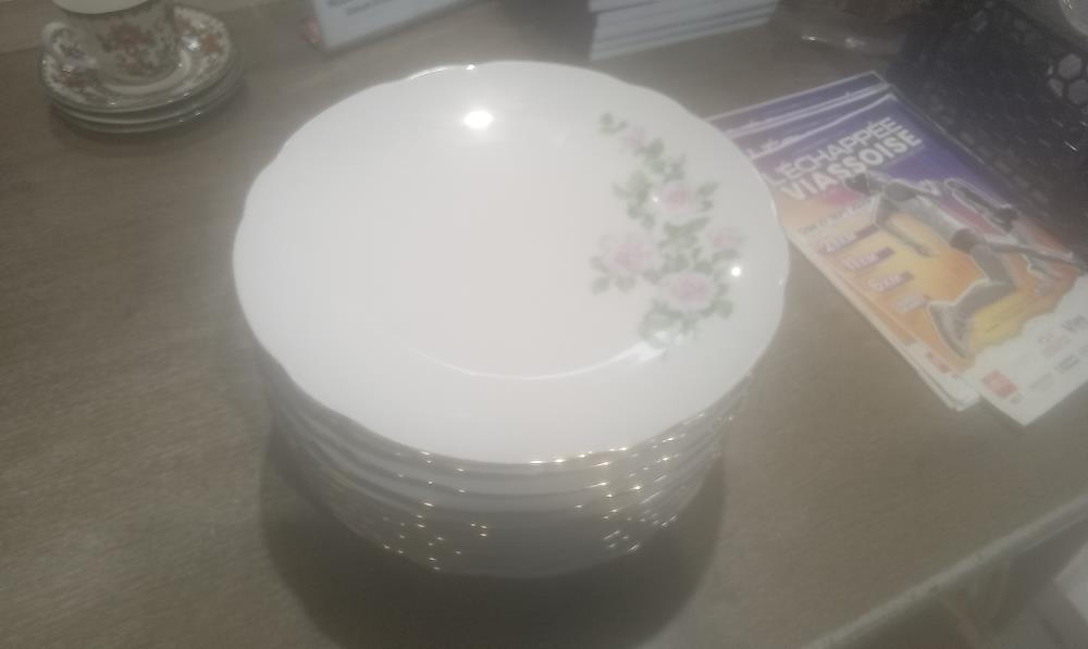 LOT D'ASSIETTE A DESSERT DECOR A LA ROSE ET BORDURE DOREE DIADEM