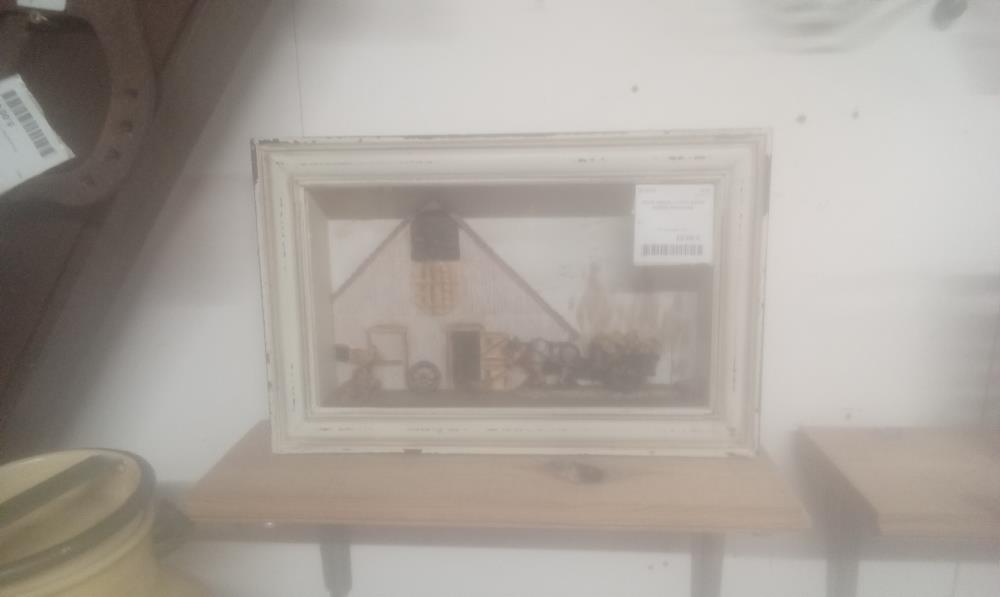 SOUS VERRE CADRE BEIGE SCENE PAYSANNE