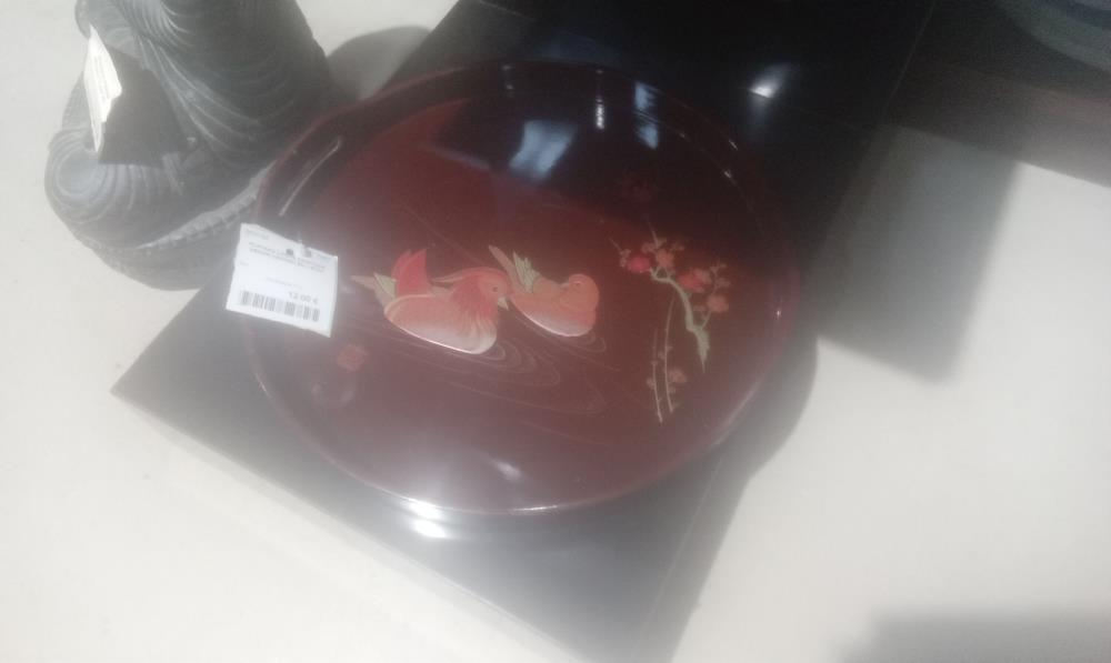 PLATEAU LAQUE ASIATIQUE DECOR CANARD EN L'ETAT