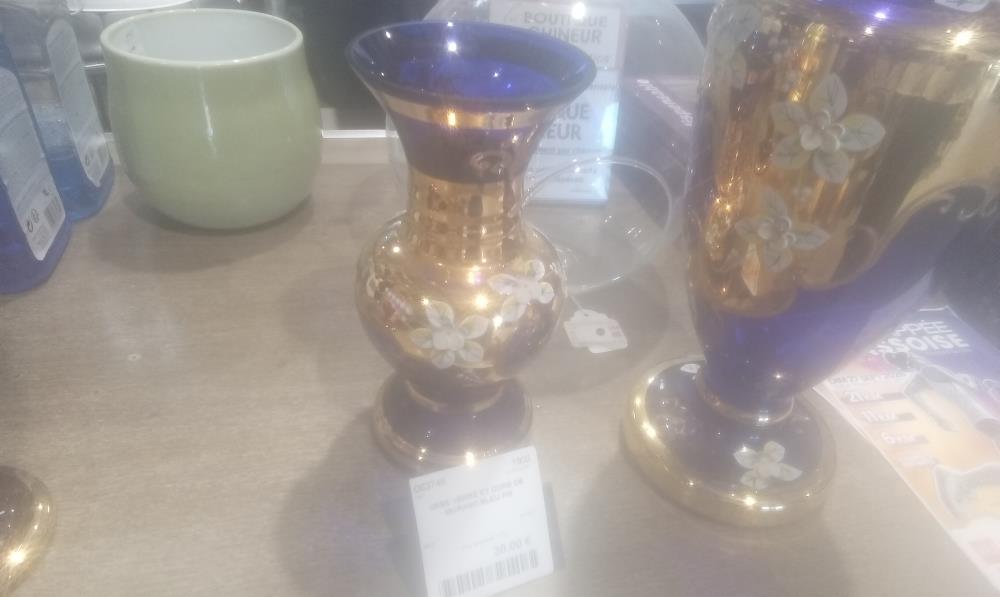 VASE VERRE ET DORE DE MURANO BLEU PM