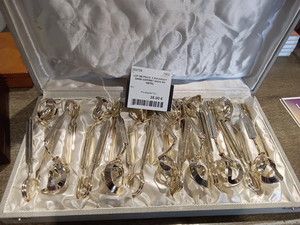LOT DE PINCE  A ESCARGOT DANS COFFRET SGDG EN METAL