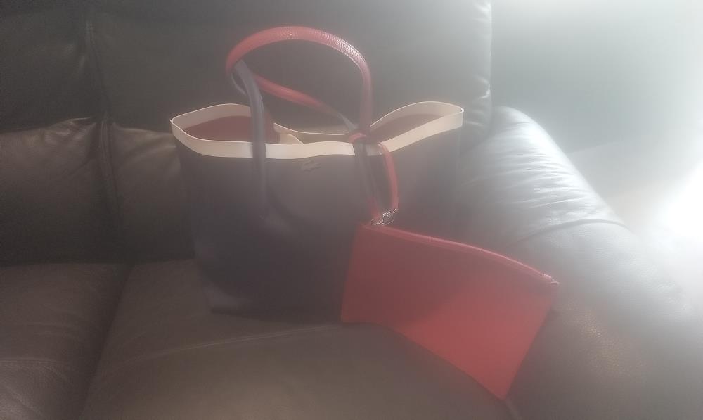 SAC LACOSTE REVERSIBLE BI COLORE+POCHETTE