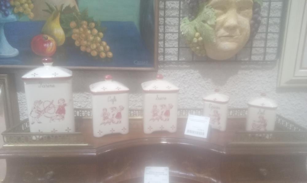 LOT DE 5 POTS CERAMIQUE DECOR CARRE ROUGE