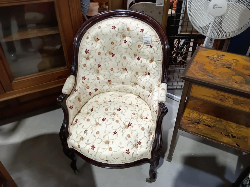 FAUTEUIL NAPOLEON III TISSUS FLEURI DOSSIER EN L'ETAT