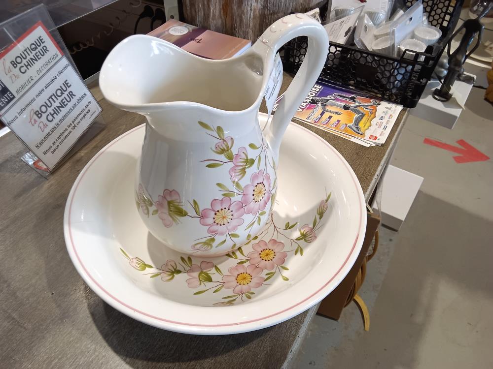BASSIN+BROC CERAMIQUE DECOR FLORAL