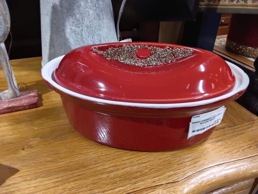 TERRINE CERAMIQUE +COUVERCLE EN L'ETAT ROUGE