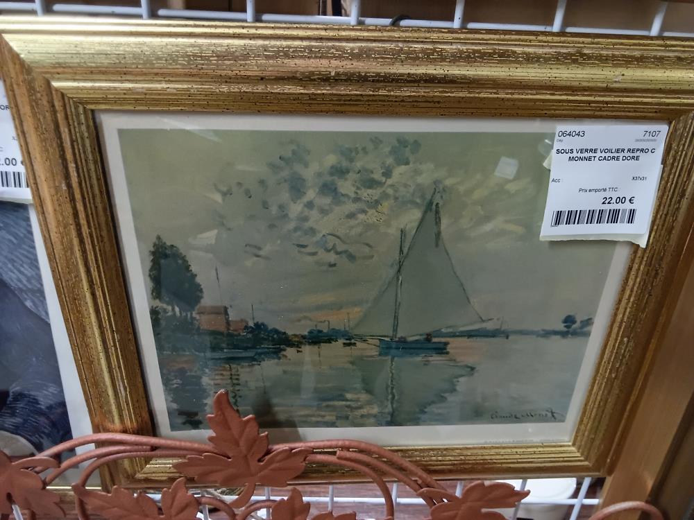 SOUS VERRE VOILIER REPRO C MONNET CADRE DORE