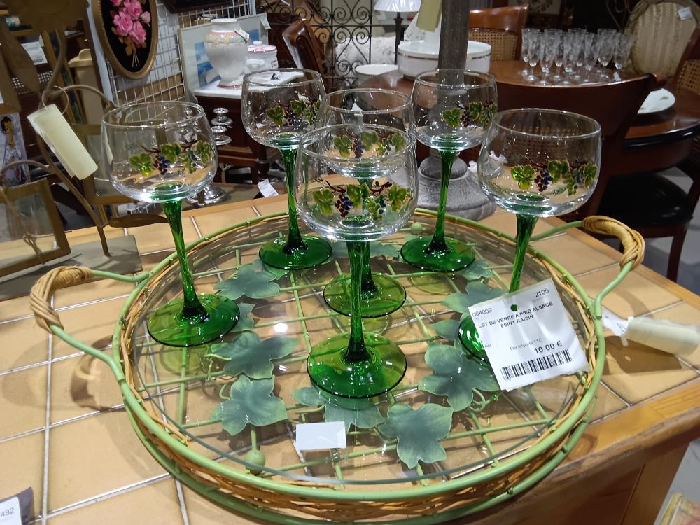 LOT DE VERRE A PIED ALSACE PEINT RAISIN