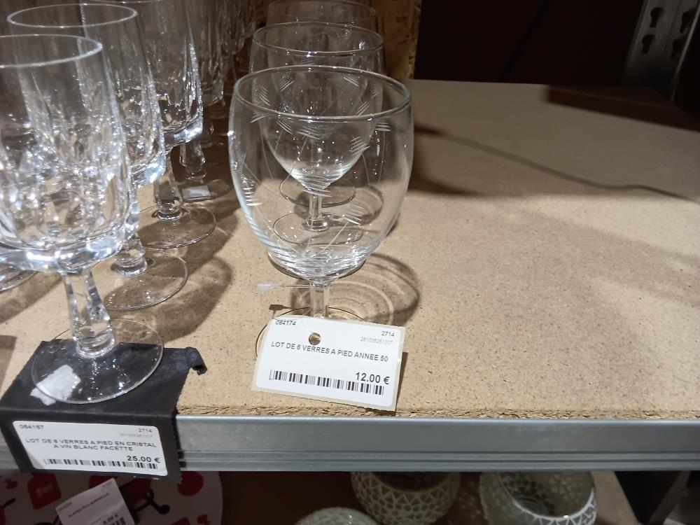 LOT DE 6 VERRES A PIED ANNEE 50