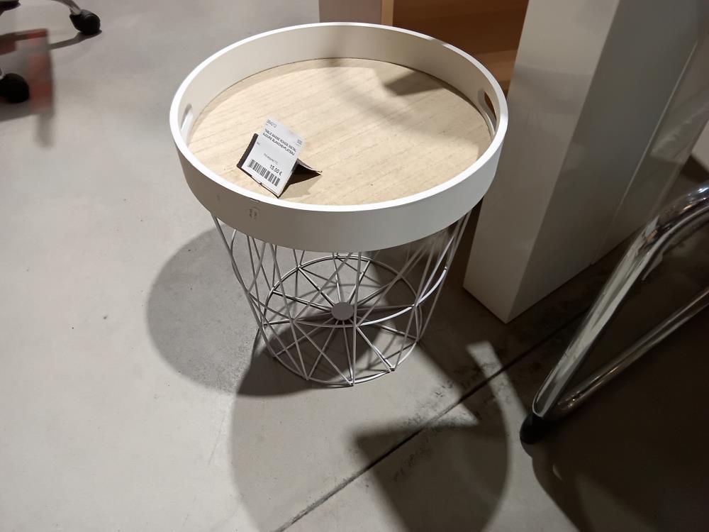 TABLE BASSE RONDE METAL AJOURE BLANCHE+PLATEAU
