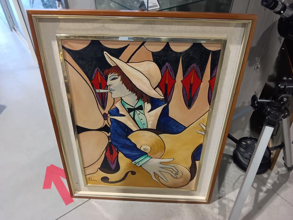 TABLEAU HST ALAIN LEROY INTITULE JOUEUR DE SEXE+CADRE BOIS