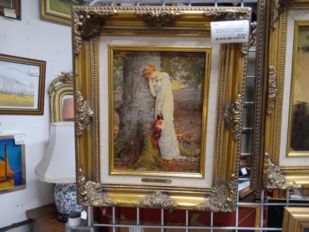 TABLEAU REPRO CADRE DORE  SCULPTE ECOLE ESPAGNOLE
