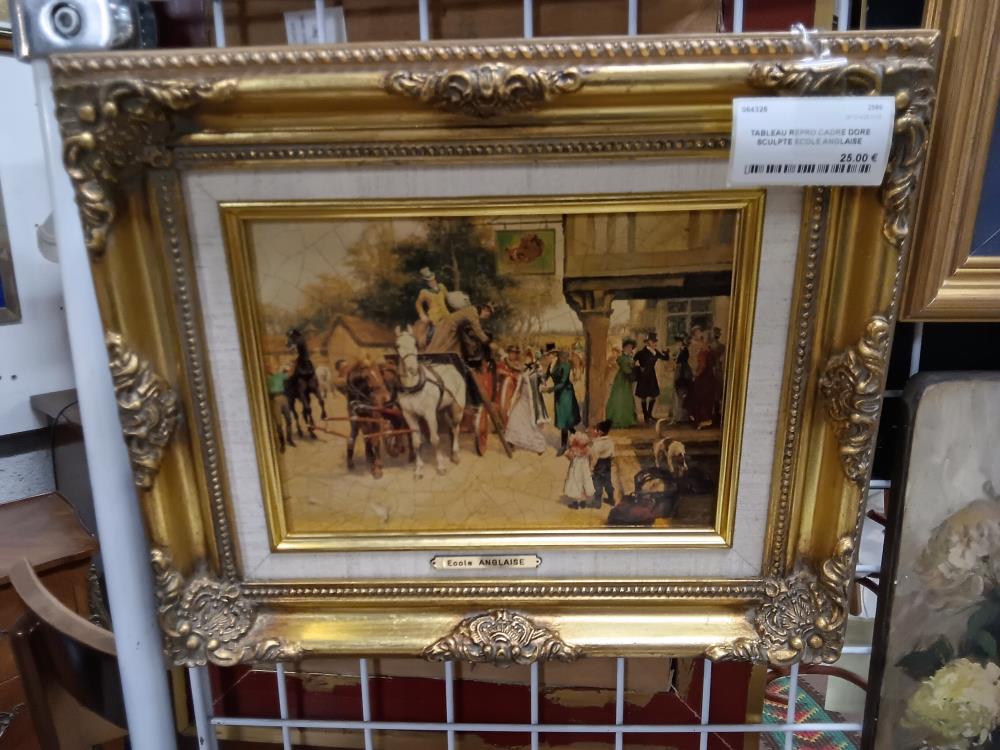 TABLEAU REPRO CADRE DORE SCULPTE ECOLE ANGLAISE