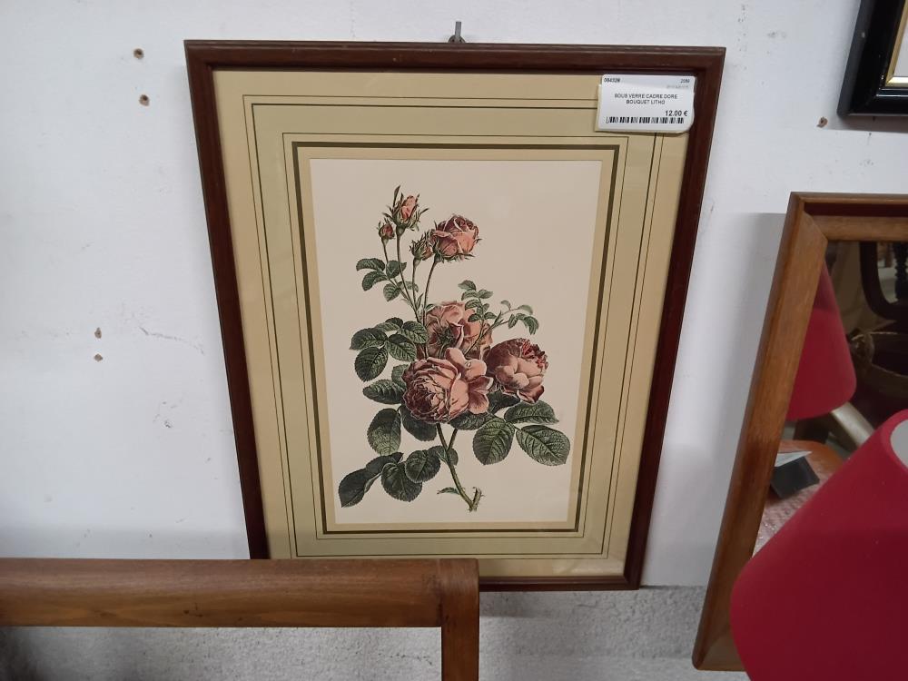 SOUS VERRE CADRE DORE BOUQUET LITHO
