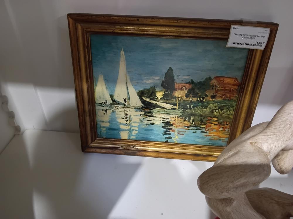 TABLEAU REPRO SCENE BATEAU CADRE DORE