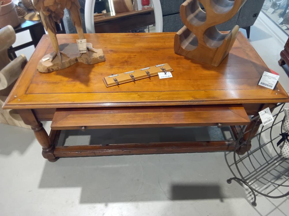 TABLE BASSE MERISIER MASSIF STYLE LOUIS PHILIPPE +FILET MARQIETERIE+TABLETTE