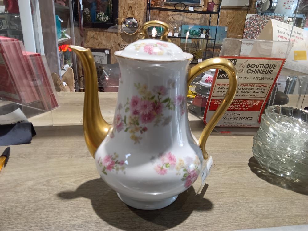 CAFETIERE PORCELAINE DECOR FLORAL LIMOGES 