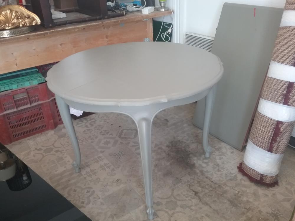 TABLE PATINEE GRIS RONDE 1 ALLONGE