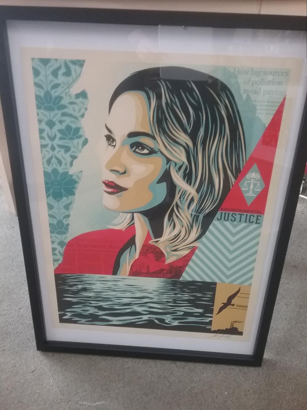 LITHOGRAPHIE SIGNEE SHEPARD FAIREY ''ENVIRONMENTAL JUSTICE'' 268/550 CERTIFICAT D AUTHENTICITÉ