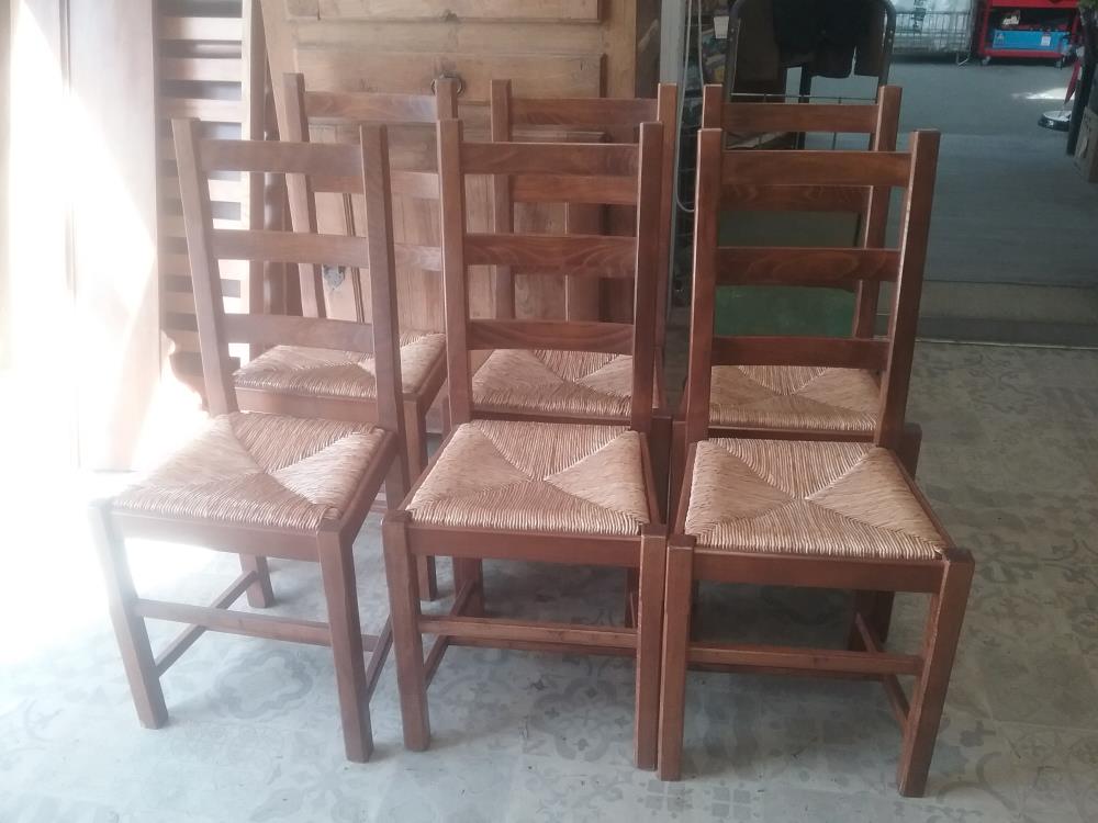 6 CHAISES PAILLEES BOIS DS HAUT