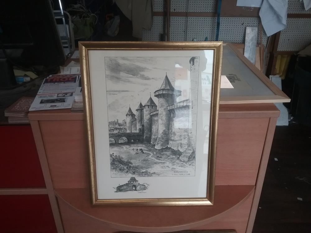 CADRE GRAVURE CARCASSONNE DORÉ 