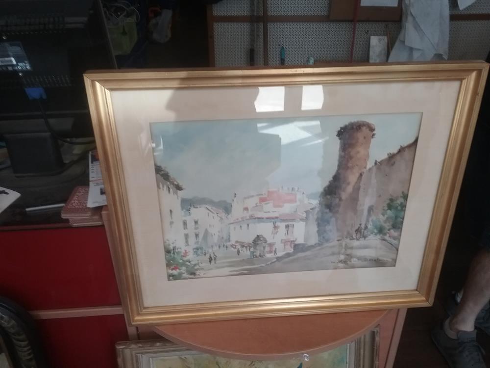 AQUARELLE SIGNE CADRE DORE