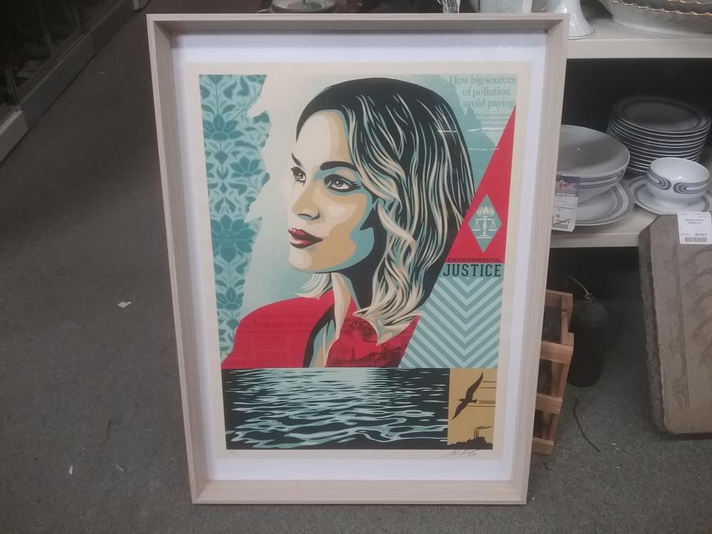 LITHOGRAPHIE ENVIRONMENTAL JUSTICE 268/550 SIGNÉE SHEPERD FAIREY AVEC CERTIFICAT D'AUTHENTICITÉ 
