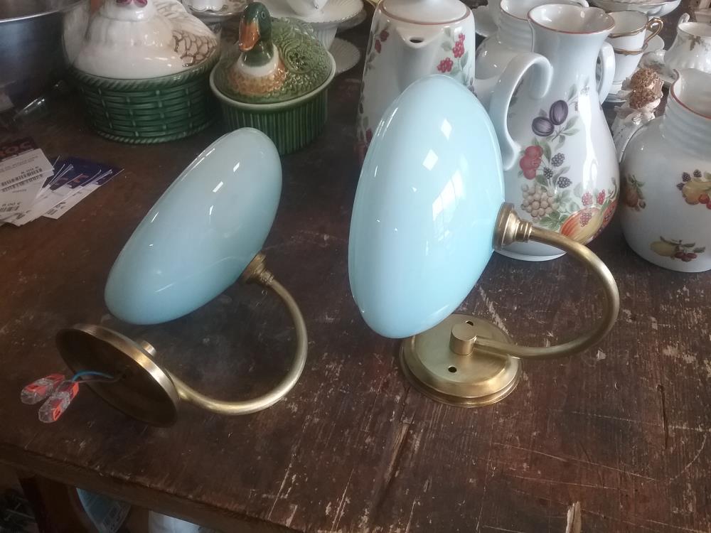 PAIRE D'APPLIQUE BRONZE OPALINE BLEUE