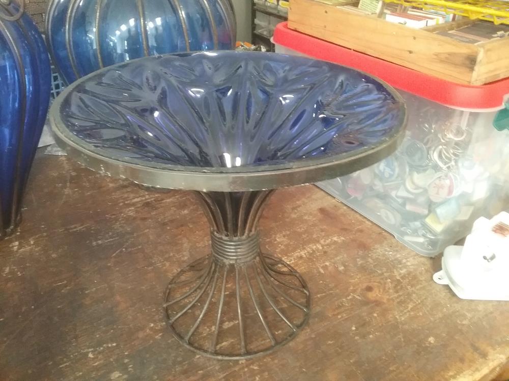 GRANDE COUPE VERRE ET METAL BLEUE