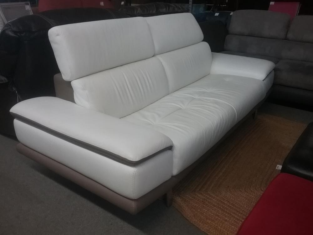 CANAPÉ CUIR 3P BLANC ET BEIGE