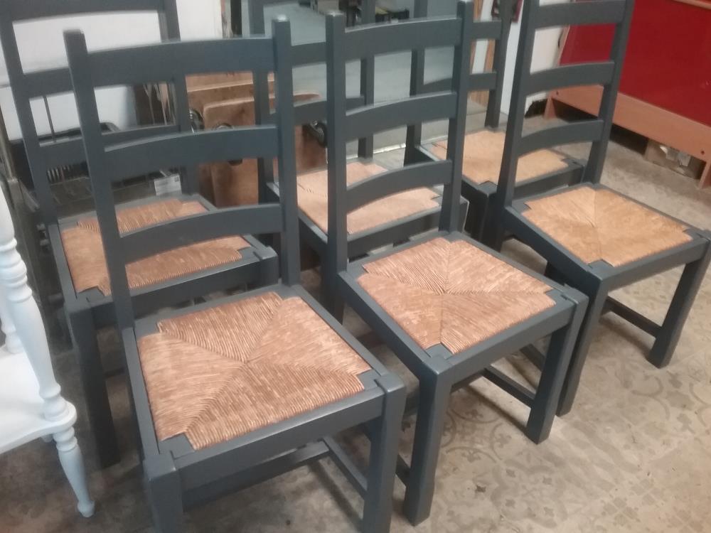 6 CHAISES PAILLES GRISE